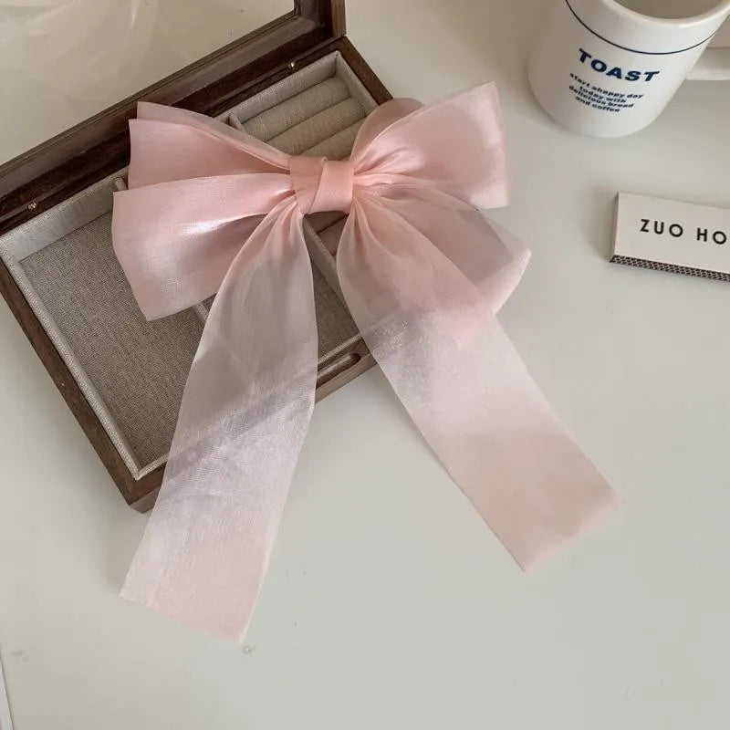 Women Elegant Lace Bow Ribbon Hair Clips Solid Color Satin Заколка Бант Girls Korean Hairpins Party Headdress Hair Accessories