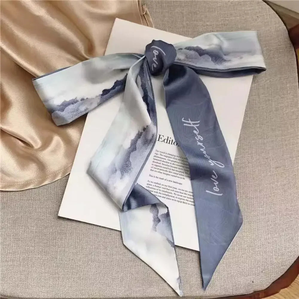1pc French Scarf Butterfly Tie Hair Retro Oil Print Hair Ribbon Scarf Women Neck Tie Bag Headscarves Floral Bands Headband
