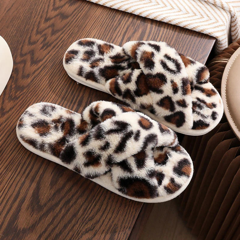 Leopard Plush Women Slippers