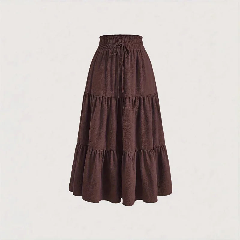 2025 New Women's Boho Vintage Floral Print Maxi Skirt Fashion Elastic High Waist Pleated Flowy A -Line Long Autumn Short Skirts