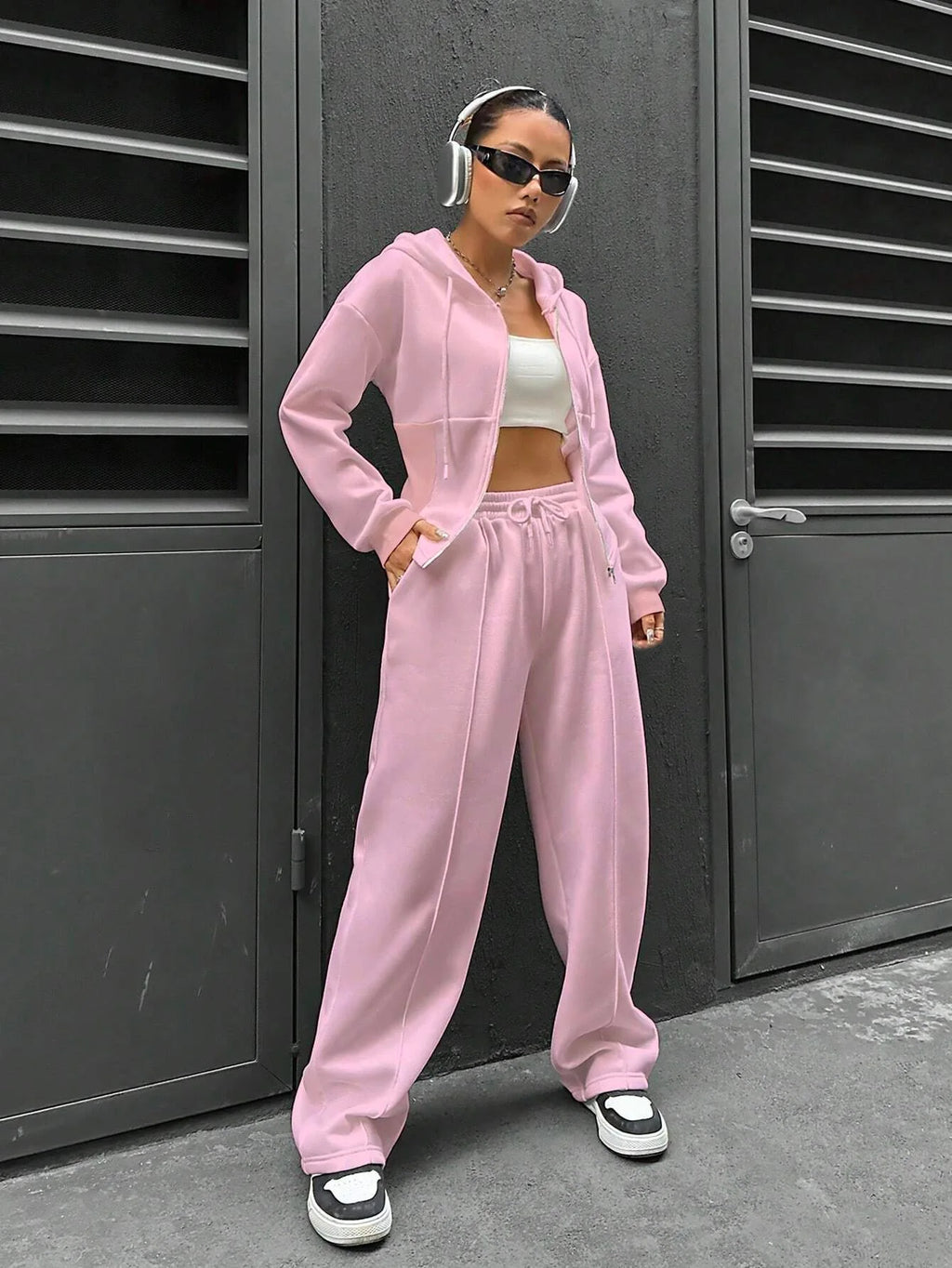 Sweatshirt Two-piece Set Women's Casual Sports Suit Spring Autumn Zip-up Slim Hoodies Short Coat Straight Trousers 2-piece Sets