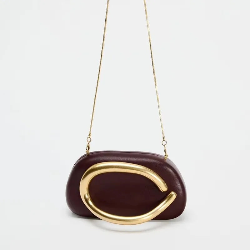 Gold Metal Closure Box Clutch Bag Women Evening Wedding Party Cute Purse Bag Handbag Dark Red Beige 2025 Spring New Fashion