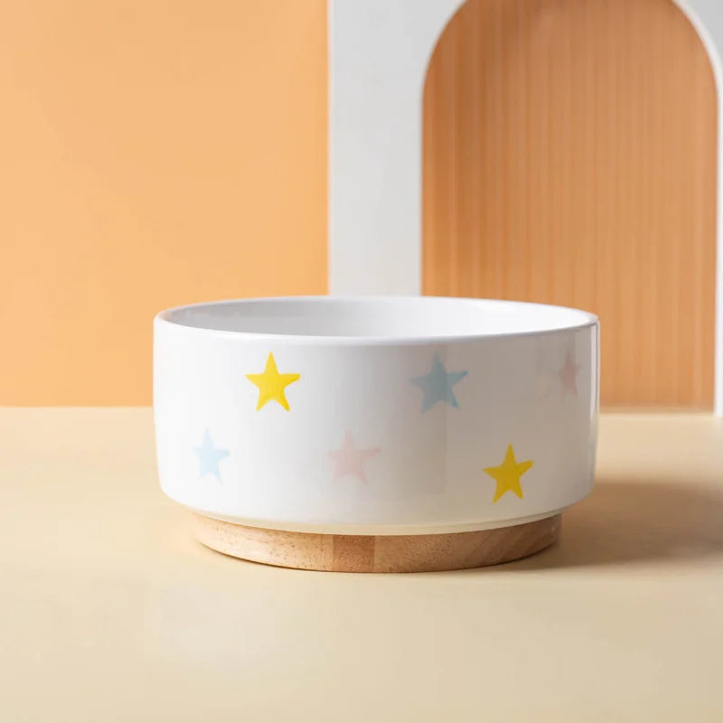 Ceramic Pet Bowl with Wooden Mat – Spine-Friendly