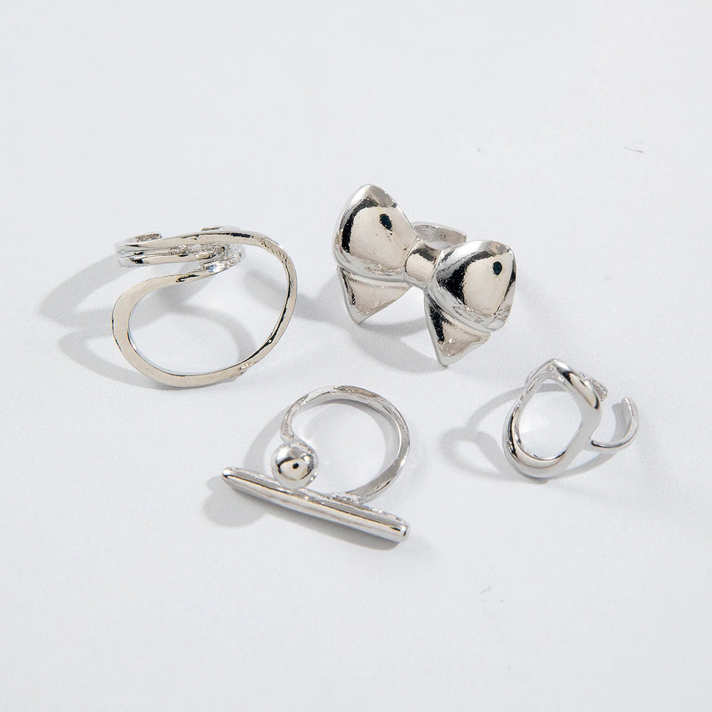 Tocona 2024 New Trendy Geometric Gold Silver Colour Set Rings for Women Adjustable Finger Ring Party Wedding Jewelry Accessories