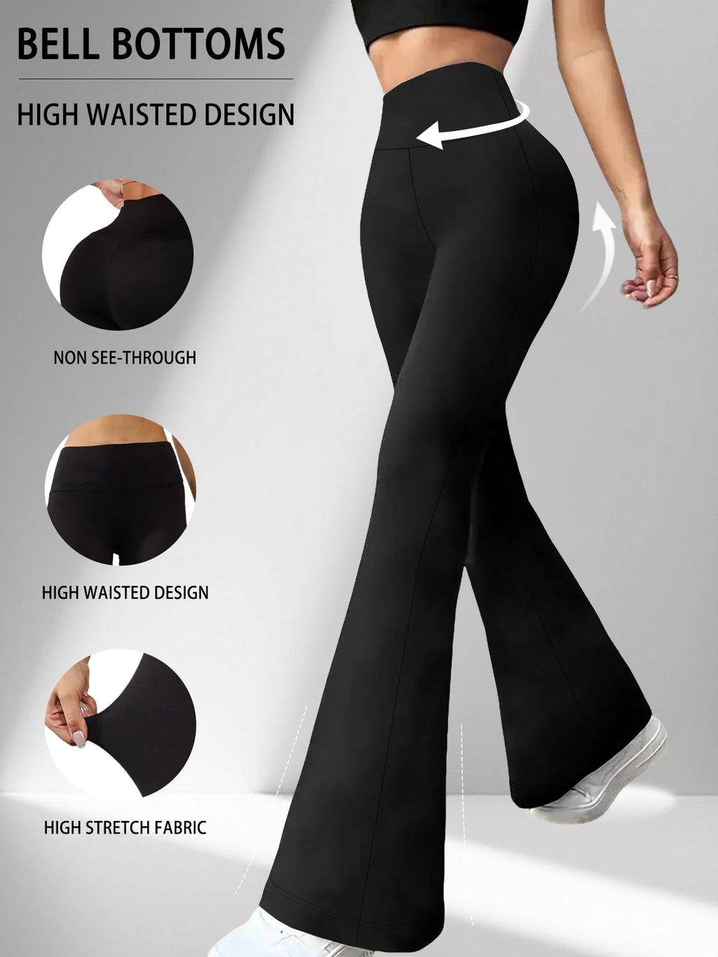 Women's Super Soft Flare Pants High Waisted Tummy Control Workout Yoga Push Up Gym Fitness Long Leggings Bell Bottoms