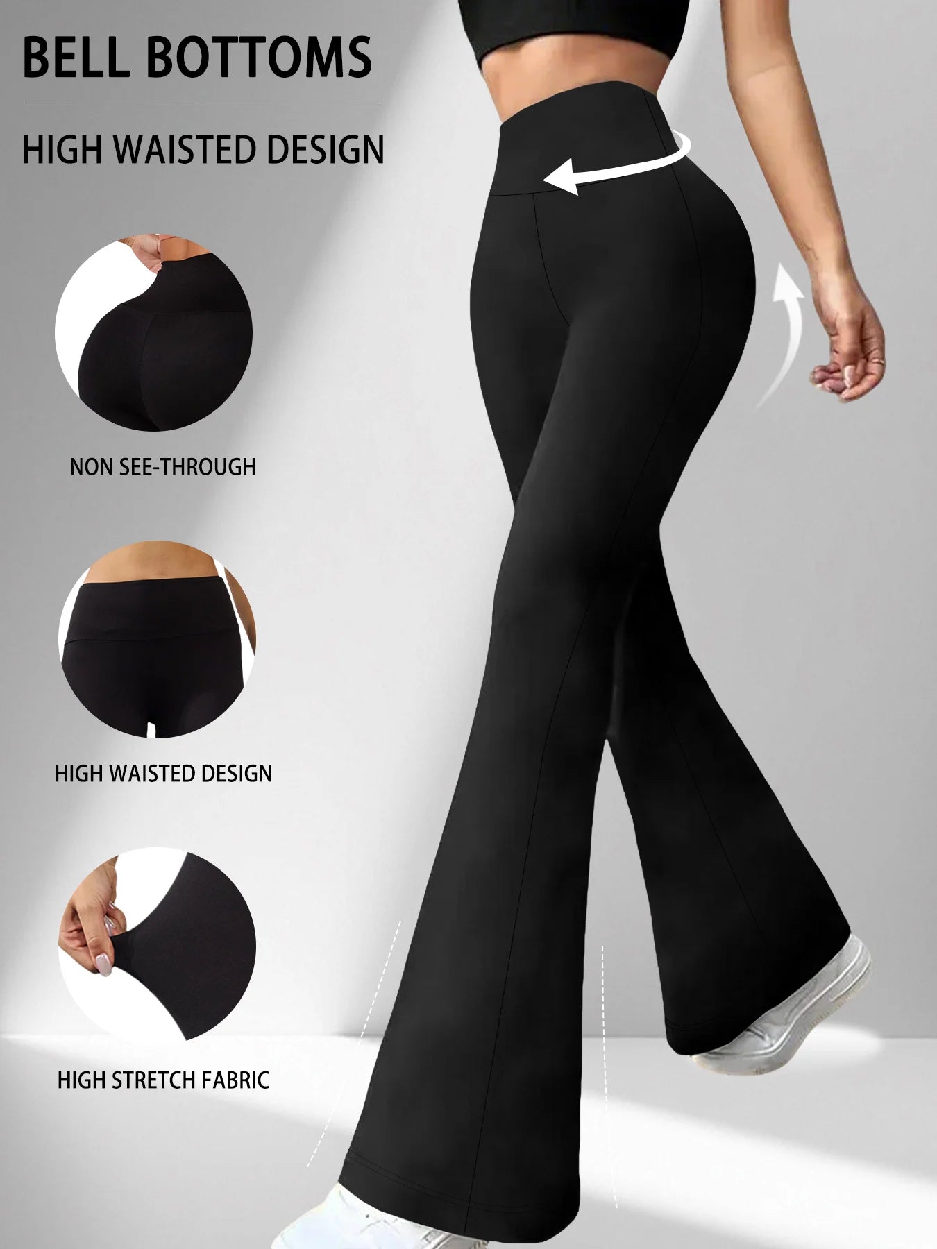 Women's Super Soft Flare Pants High Waisted Tummy Control Workout Yoga Push Up Gym Fitness Long Leggings Bell Bottoms