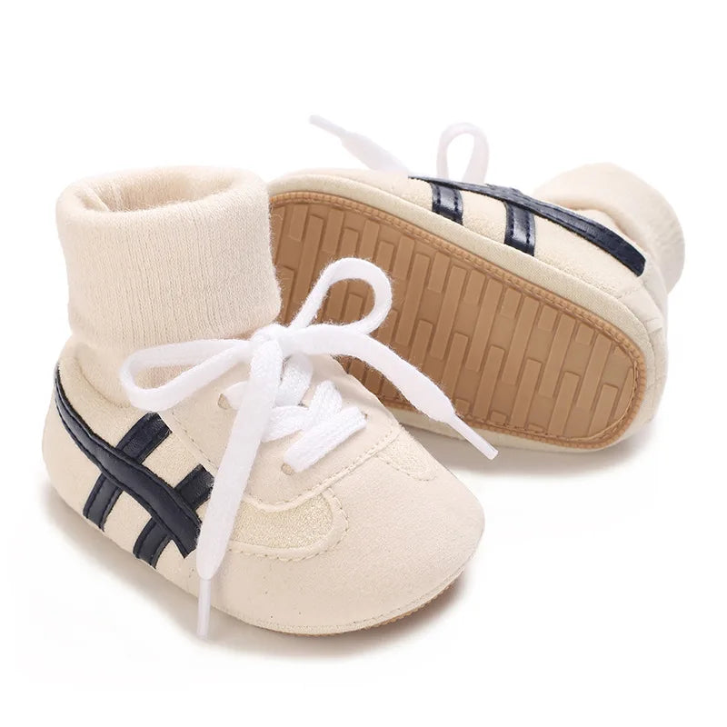 Baby Boys First Walkers – Soft Sole Striped Sneakers (0-12M)