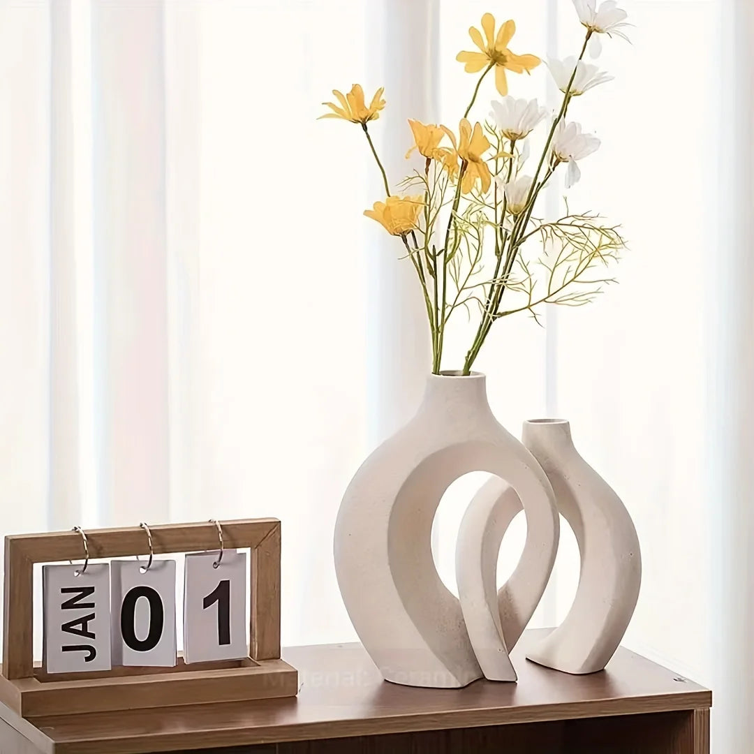 Set of 2 Hollow Nordic Ceramic Vases – Modern Decor