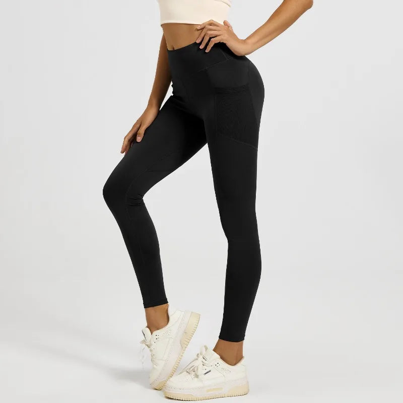 2026Spring Summer New Women's Yoga Pants Tight Peach Hip Leggings Pocket High Waist Belly Tight Trousers Sports Riding Pants Fit