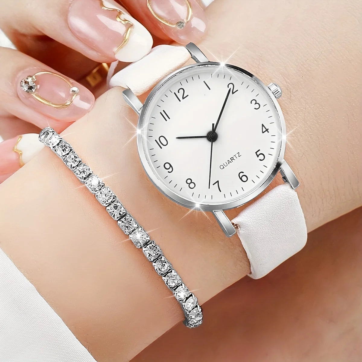 Women Quartz Leather Watch Set