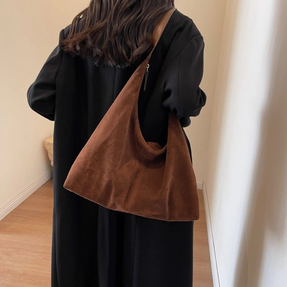 Women’s Suede Zipper Shoulder Hobo Bag – Large Capacity Slouchy Handbag for Travel & Commuting