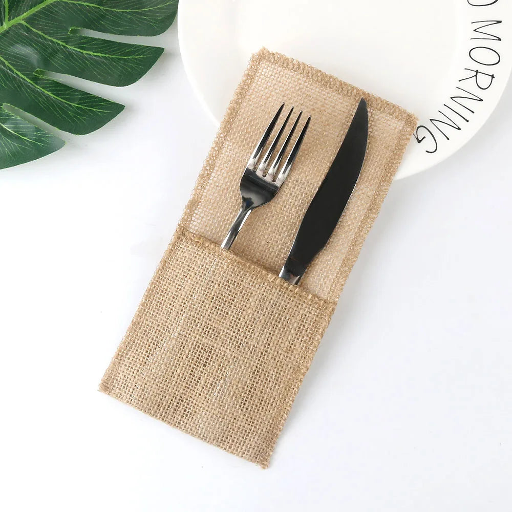 Burlap Lace Cutlery Pouch