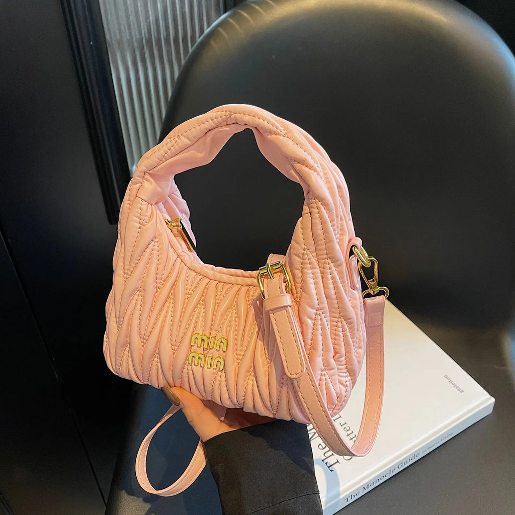 New Trendy Crescent Moon Cloud Dumpling Bag Pleated Shoulder Bag Fashionable Embroidery Portable Messenger Women's Bag