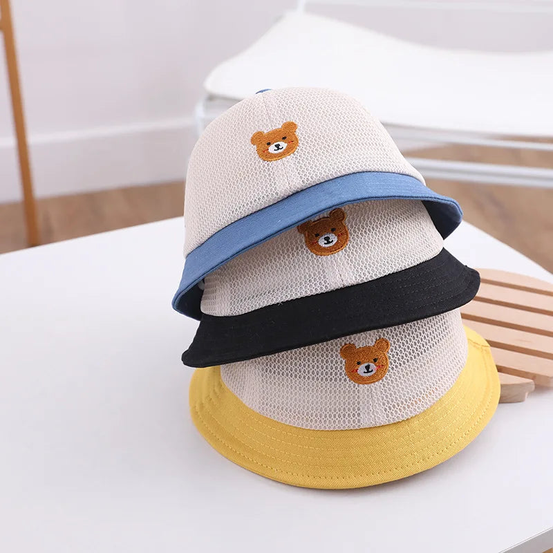 Korean Baby Bucket Hat – Cartoon Bear Sun Cap for Boys & Girls