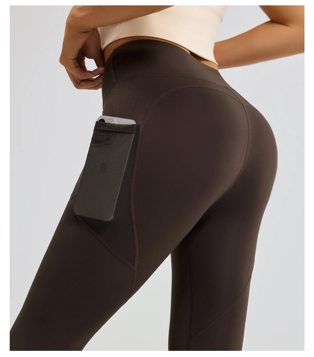 2026Spring Summer New Women's Yoga Pants Tight Peach Hip Leggings Pocket High Waist Belly Tight Trousers Sports Riding Pants Fit