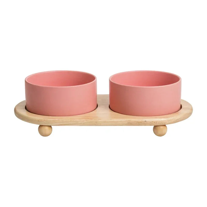 Elevated Pet Bowl with Wood Stand (400/850ml)