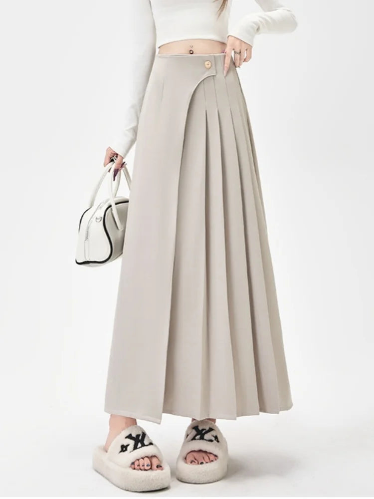 SMTHMA Women's High-Waisted Slimming Solid A- Line Skirt New Fashionable Big Umbrella Skirt Autumn/Winter Season Long Skirt
