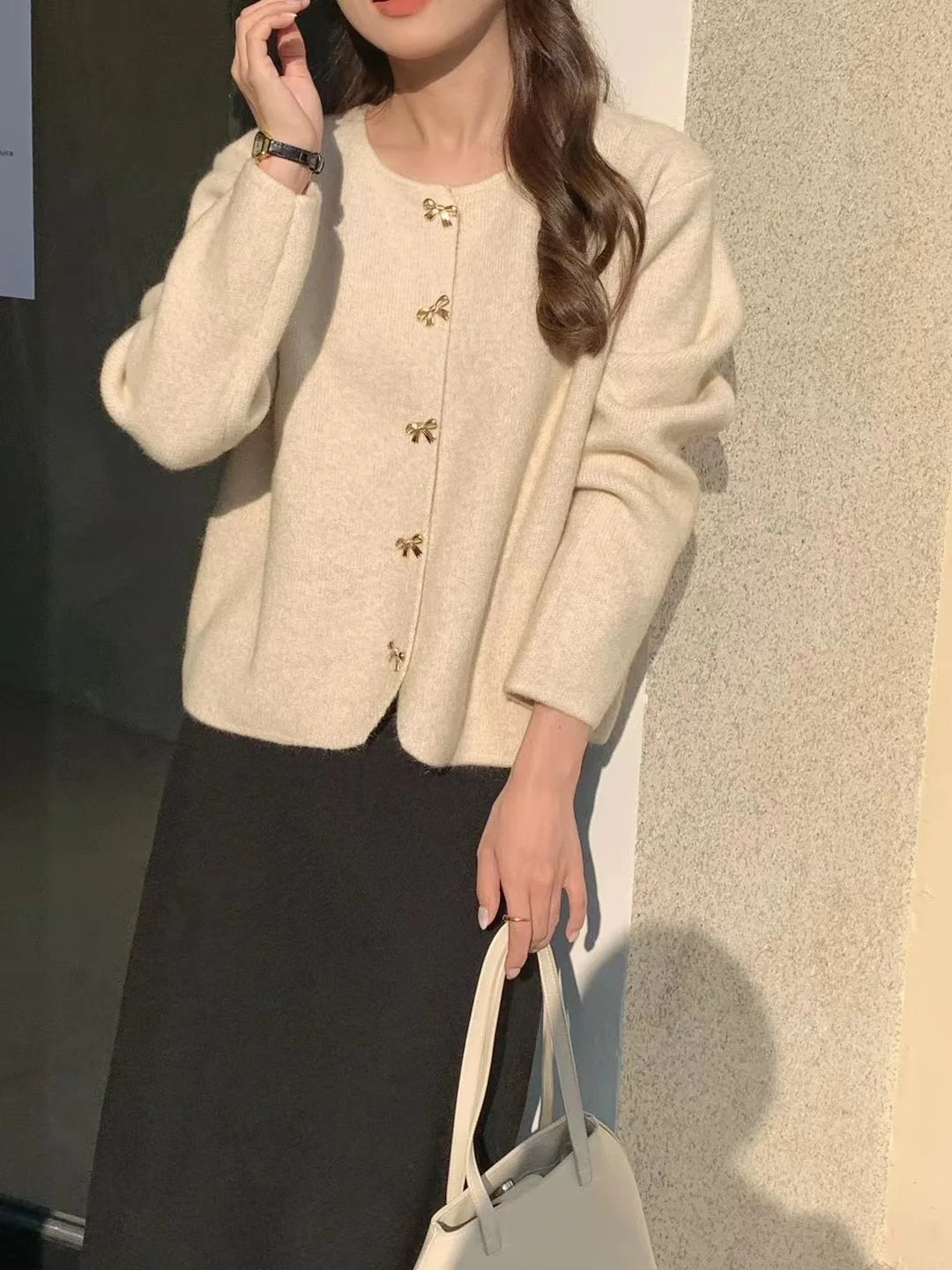 Women Korean Style Sheep Cashmere Elegant Sweater Cardigan Autumn Winter New Style Gentle Style Slimming Knitted Coat