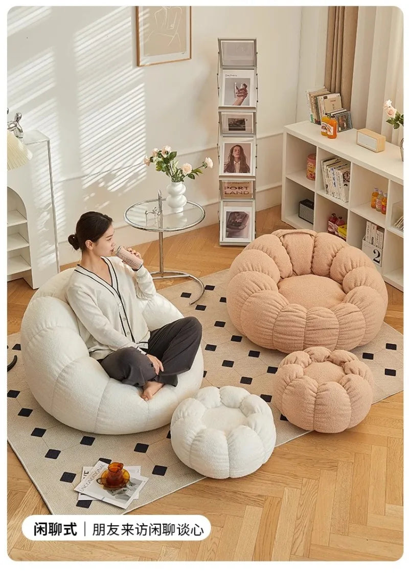 Lazy Pumpkin Sofa Nordic Style Single Sofa Chair EPS Particle Filling Soft Comfortable Home Living Room Balcony Bedroom Sofa Set