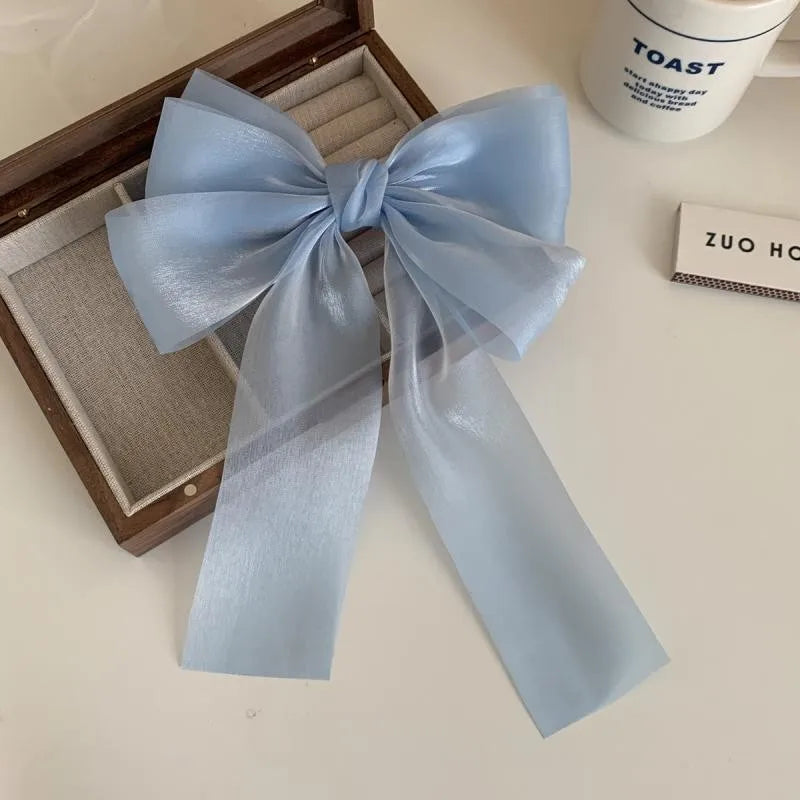 Women Elegant Lace Bow Ribbon Hair Clips Solid Color Satin Заколка Бант Girls Korean Hairpins Party Headdress Hair Accessories