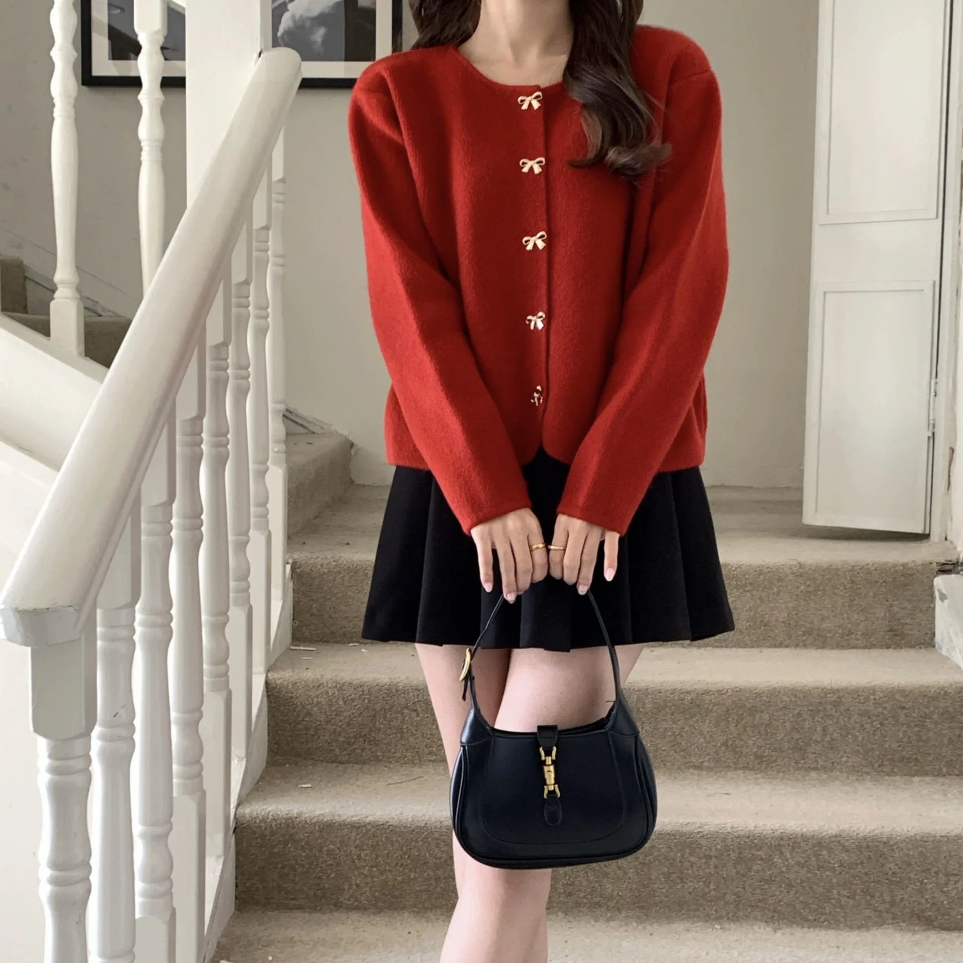 Women Korean Style Sheep Cashmere Elegant Sweater Cardigan Autumn Winter New Style Gentle Style Slimming Knitted Coat