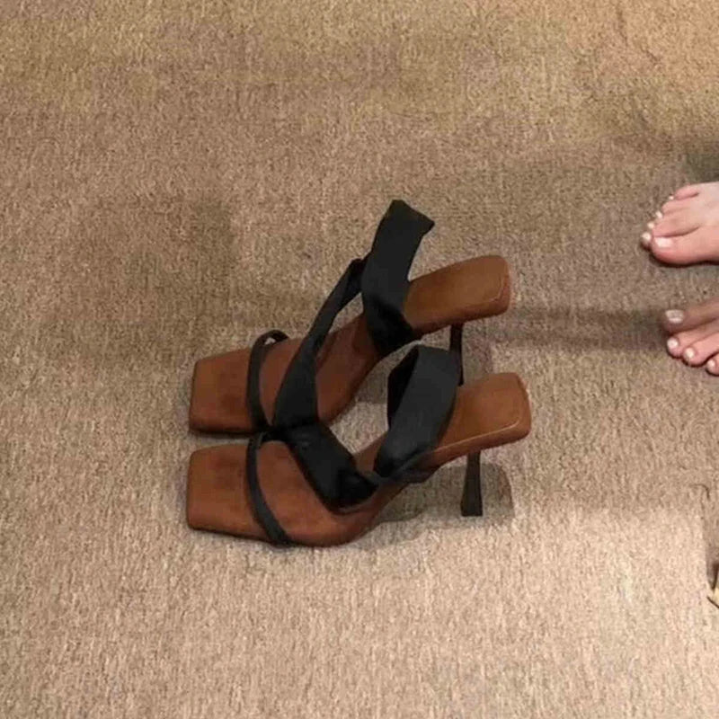 Luxury Designer Summer Women Sandals Fashion Square Toe High Heel Party Dress Shoes Banquet Striptease Sandalias