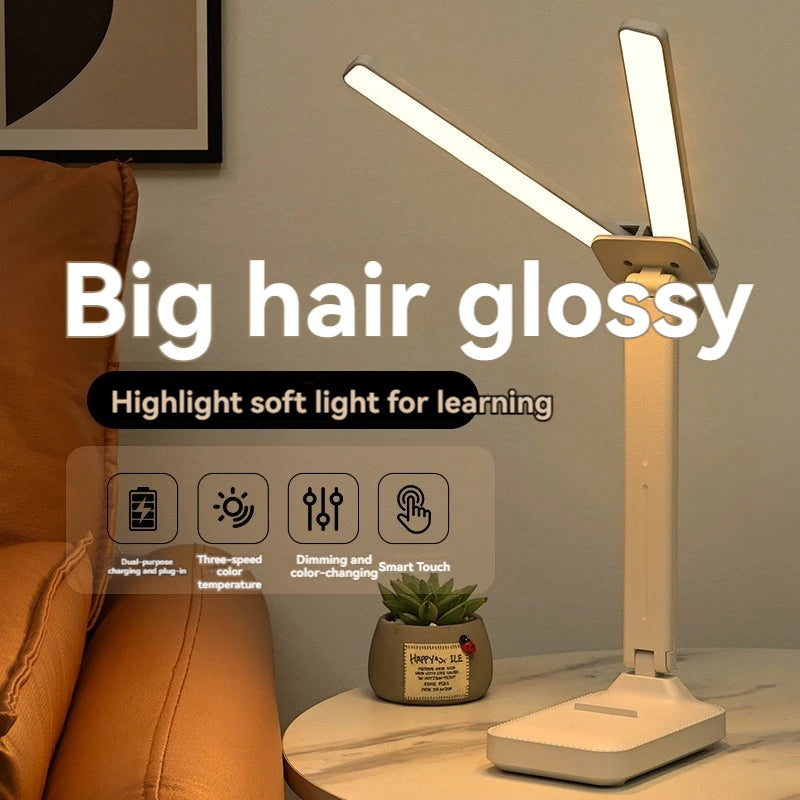 Dual-Head LED Desk Lamp – Foldable & Dimmable