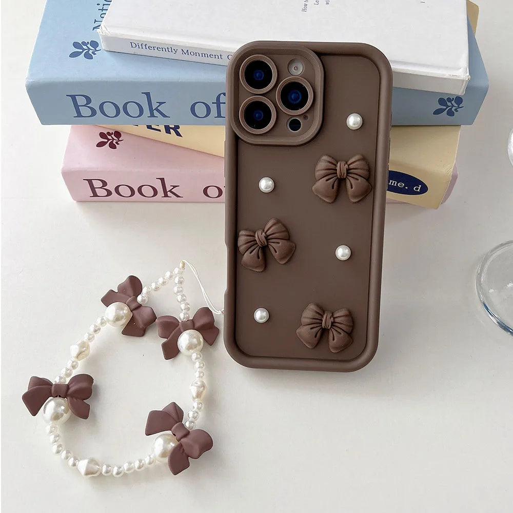 Pearl Bow Chain Phone Case For Redmi Note 14 13 12 11 10 9 8 Pro Plus 11s 13C 12C Women Silicone Back Cover
