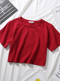 2023 Summer Short Sleeve T Shirts Women Cotton Solid T-shirt O Neck High Waist Crop Top Tee Female Casual Loose T Shirt