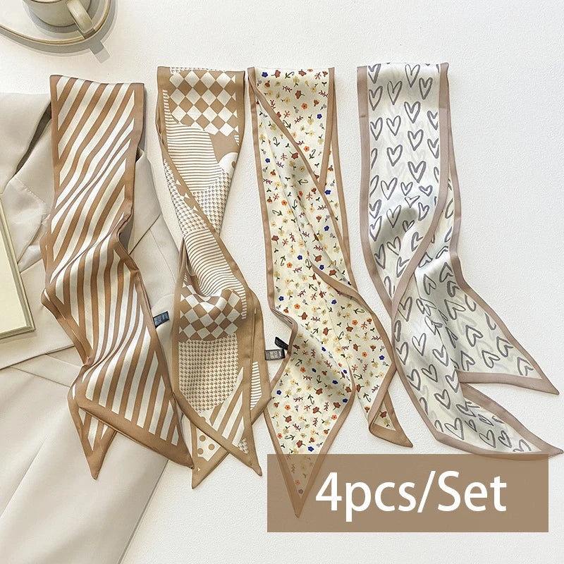 2-6pcs/set Series Silk Satin Scarf Women Cloth Hair Bands Headdress Accessories Lady Scarves Ribbon Neck Ties for Bag Handle
