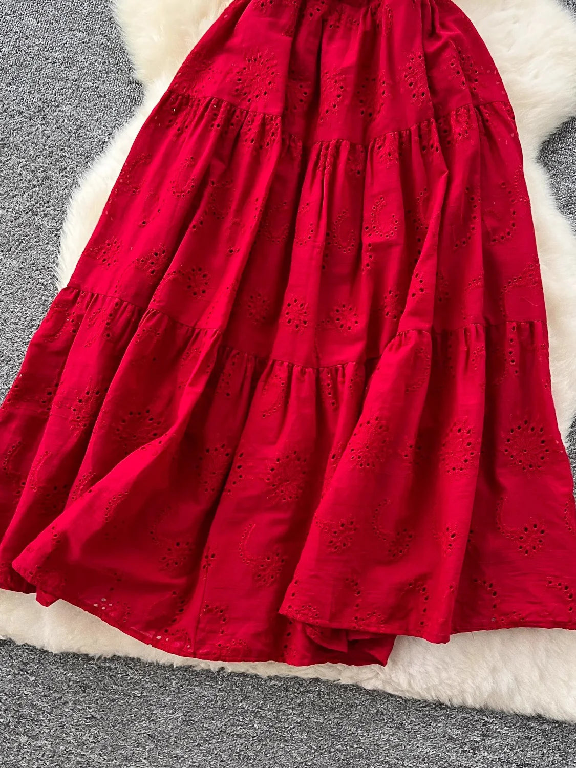 2025 Vintage Summer Elegant Square Neck Dress Lace Embroidered Cinched Waist Vestidos for Women Elegant Party Dress New Fashion