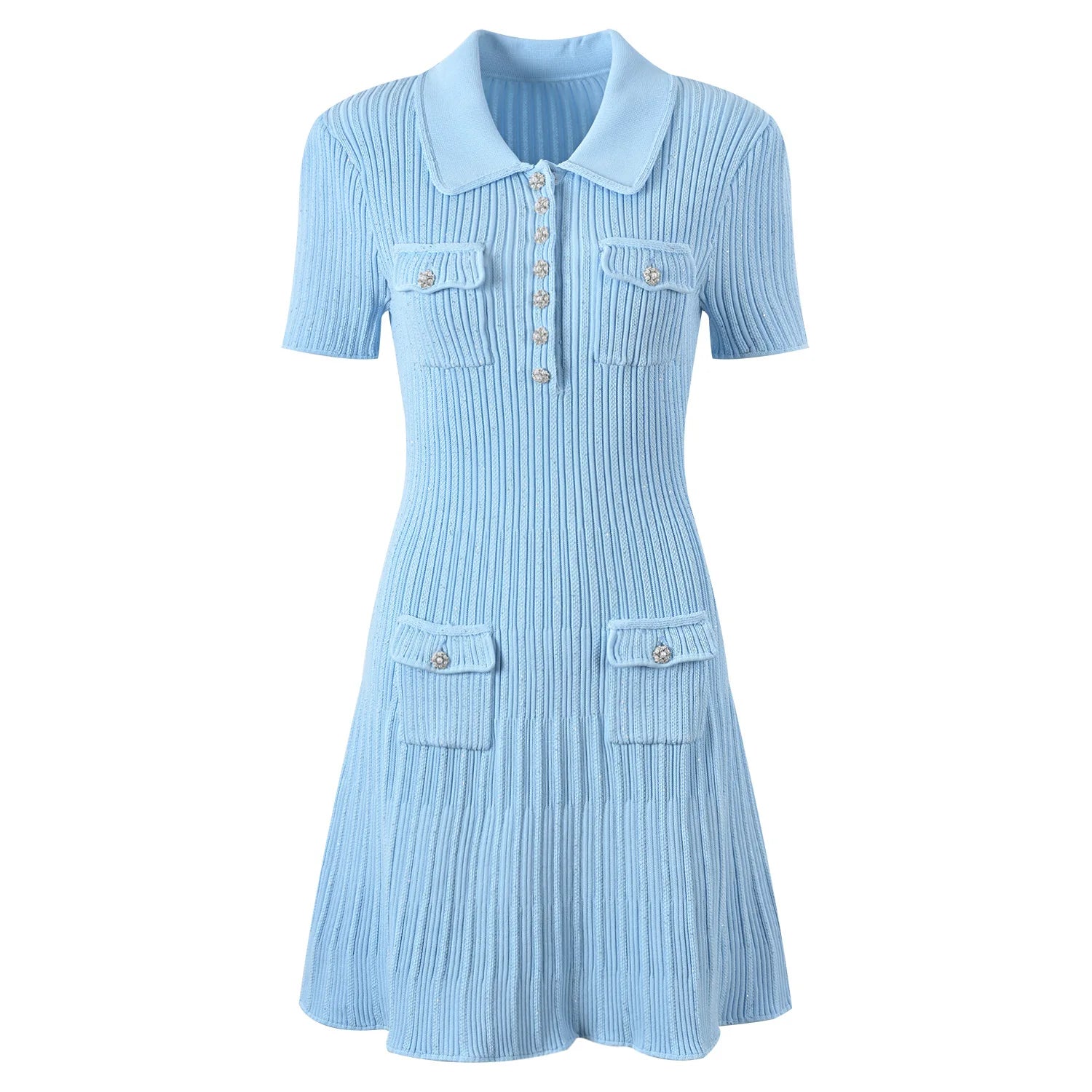 Asian Size Dating Short Dress, Gentle Style, Polo Collar, Diamond Buckle Slimming White Elegant Knitted Skirt, Hip-hugging Dress
