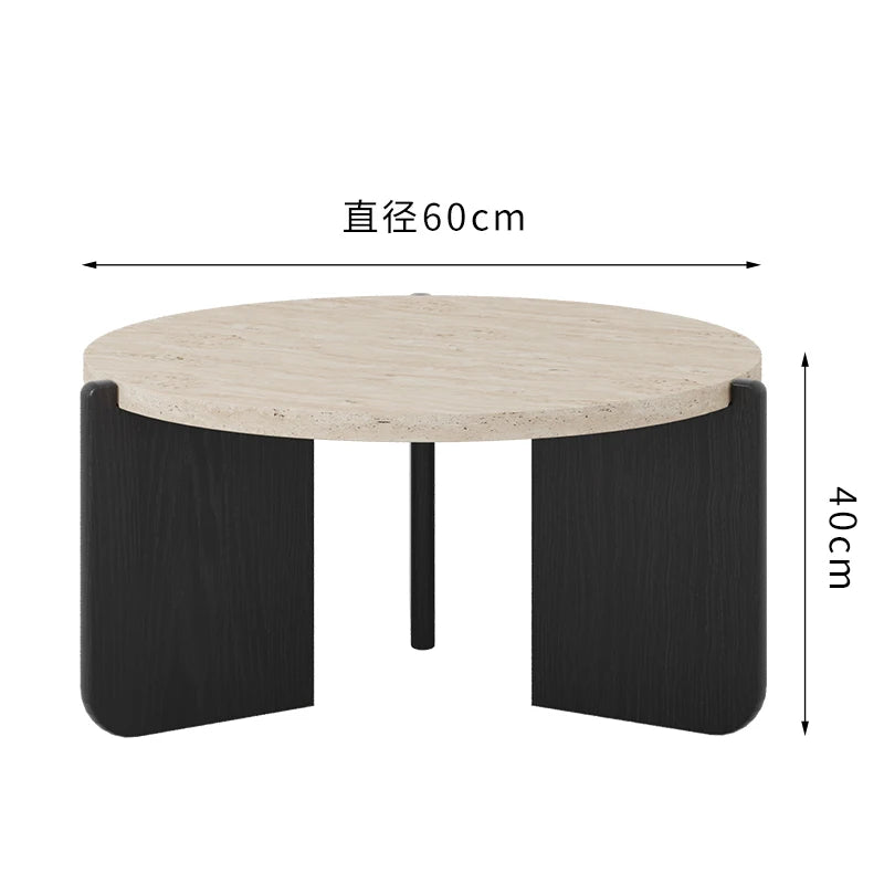 Wabi Sansan Solid Wood Travertine Coffee Table Household Coffee Table Living Room Minimalist Round Natural Travertine Rock Slate