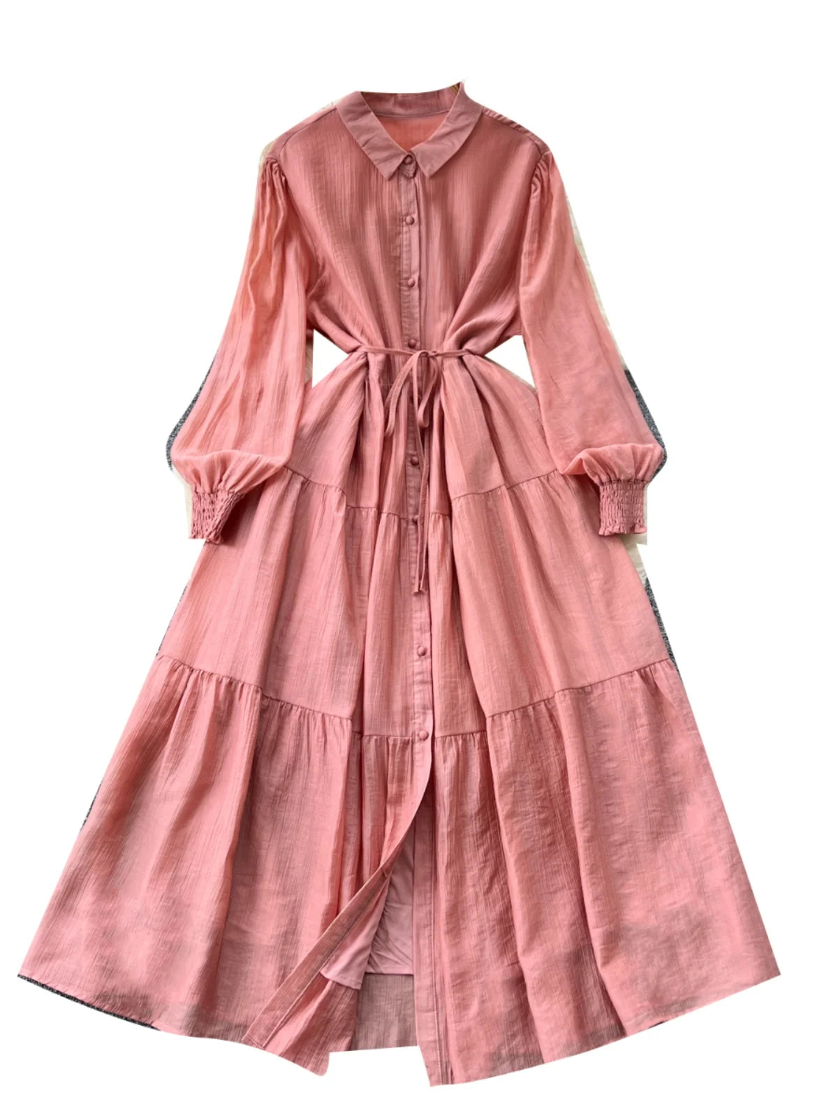 Chic Vintage Casual Long Sve irt Dr Women Loose Waist Cinched Faionable Long Skirt Korean Sle High Waist A-Line