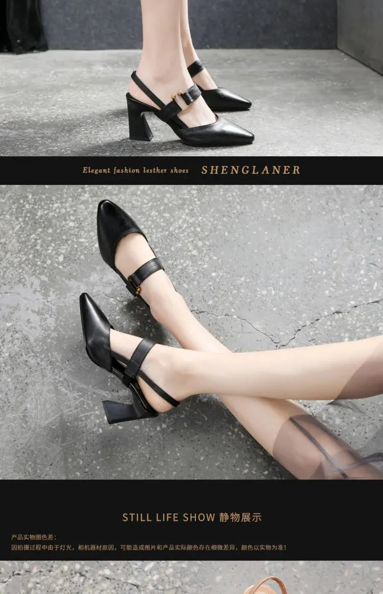 Summer New Women's Backheel Sandals, Square-toed Horseshoe Heel High Heel Fashionable Casual Leather Women's Shoes