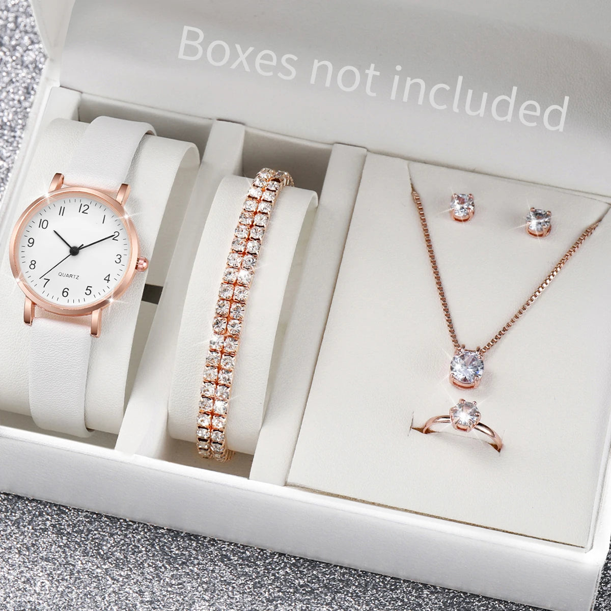 Women Quartz Leather Watch Set