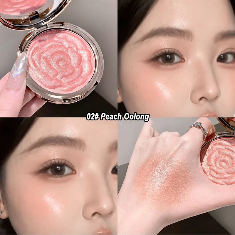 Rose Embossed Blush Powder, Shimmery Finish, Multiple Pink Shades Available, Floral Texture Design, Ideal for Daily Face Makeup