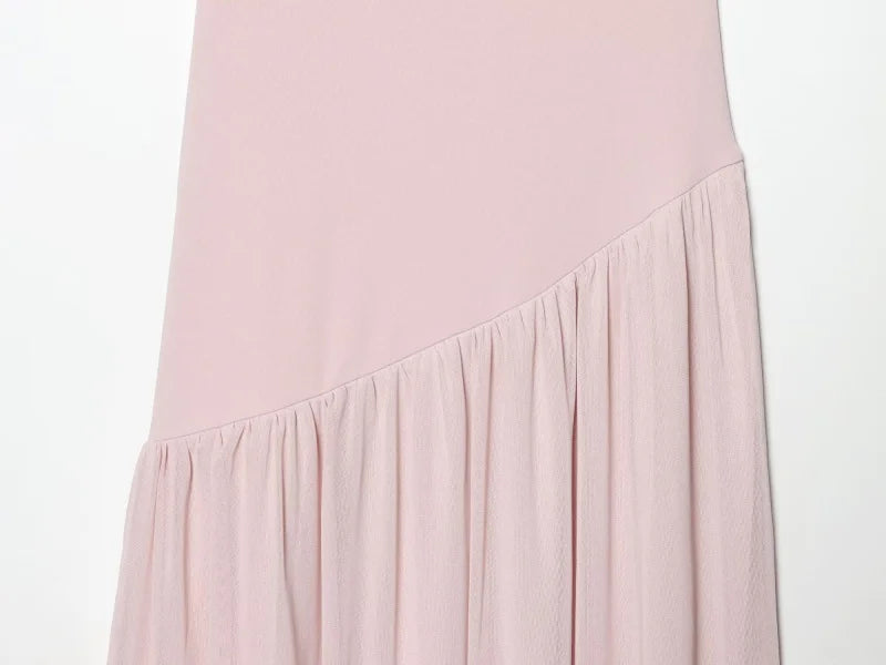 ETJ Women Brown Sleeveless High Neck Midi Dress Pleated Skirt Flowy Wrap Dress Minimalist Elegant Office Party Wear 2026