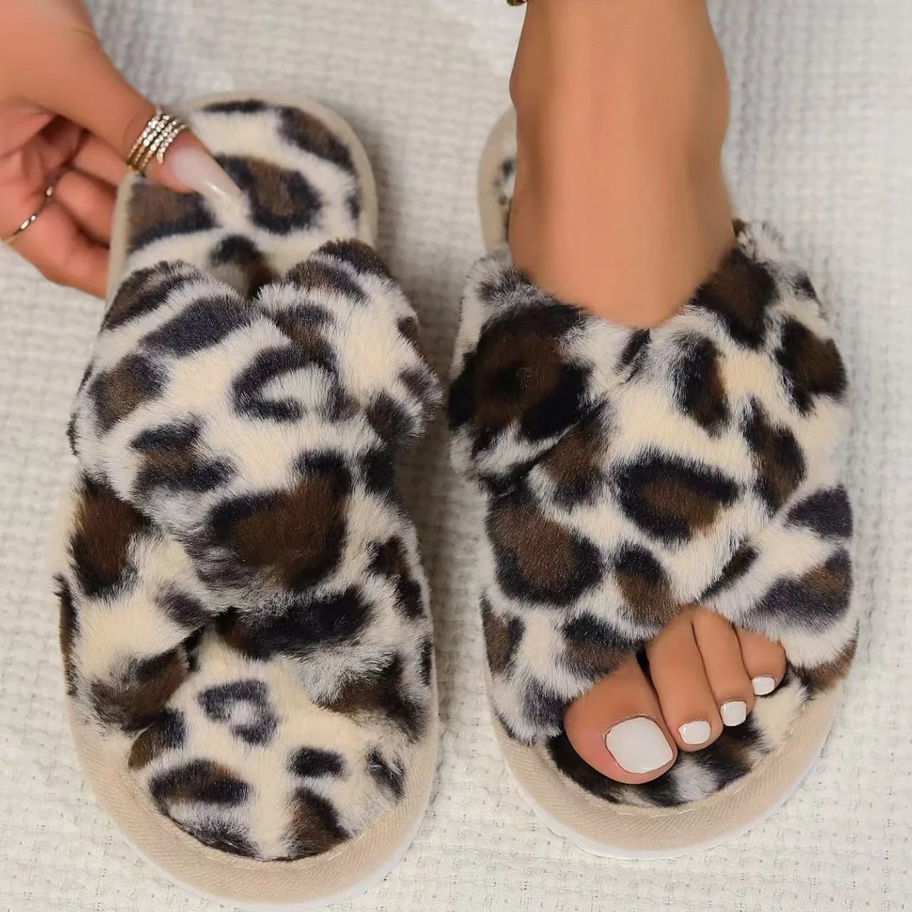 Women’s Furry Cross Band Slippers