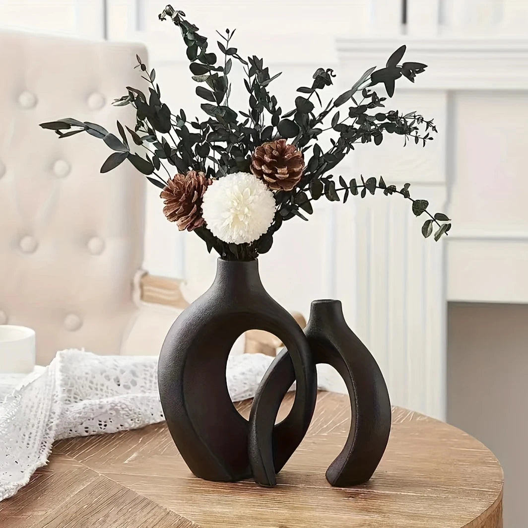 Set of 2 Hollow Nordic Ceramic Vases – Modern Decor