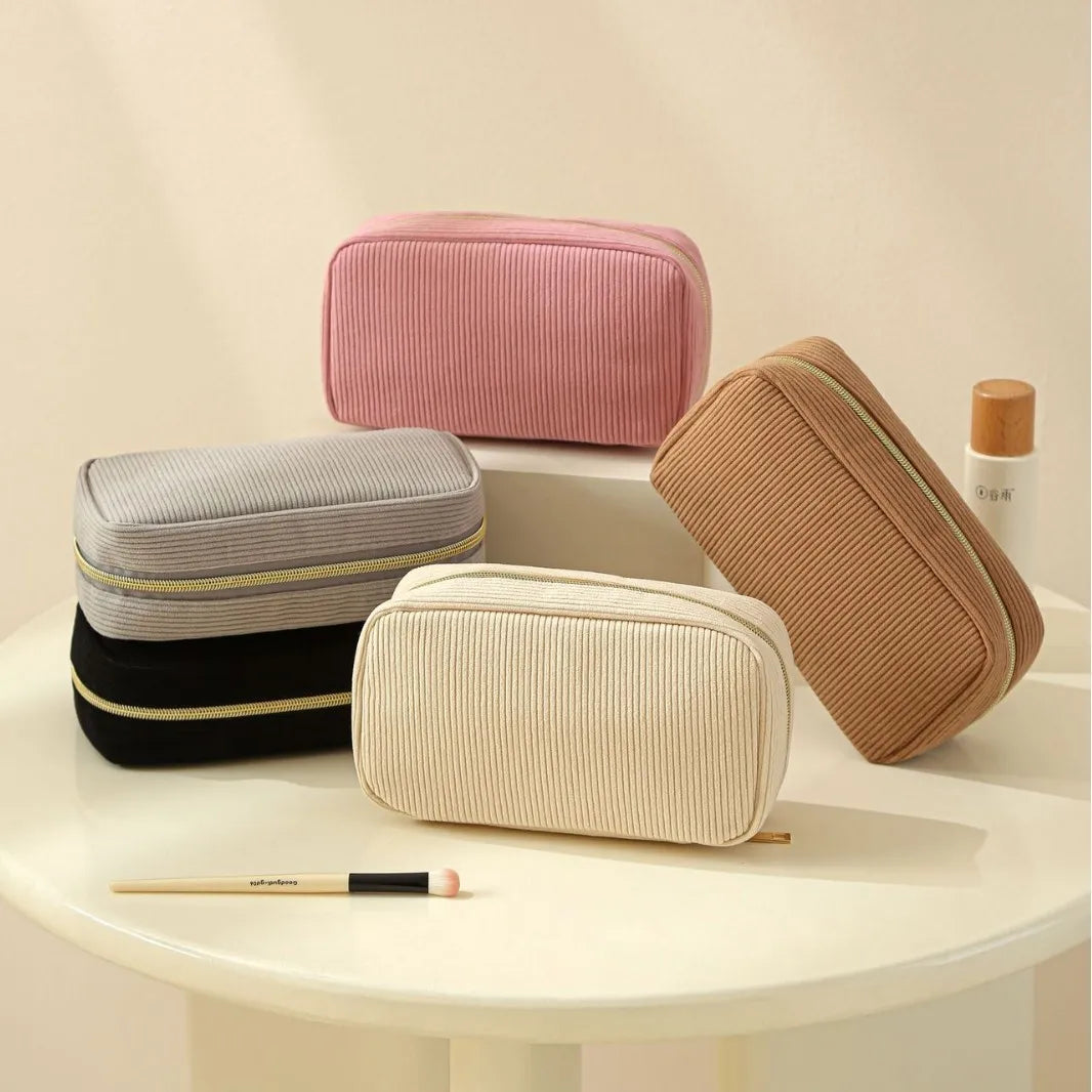Minimalist Corduroy Makeup Bag – Large Capacity