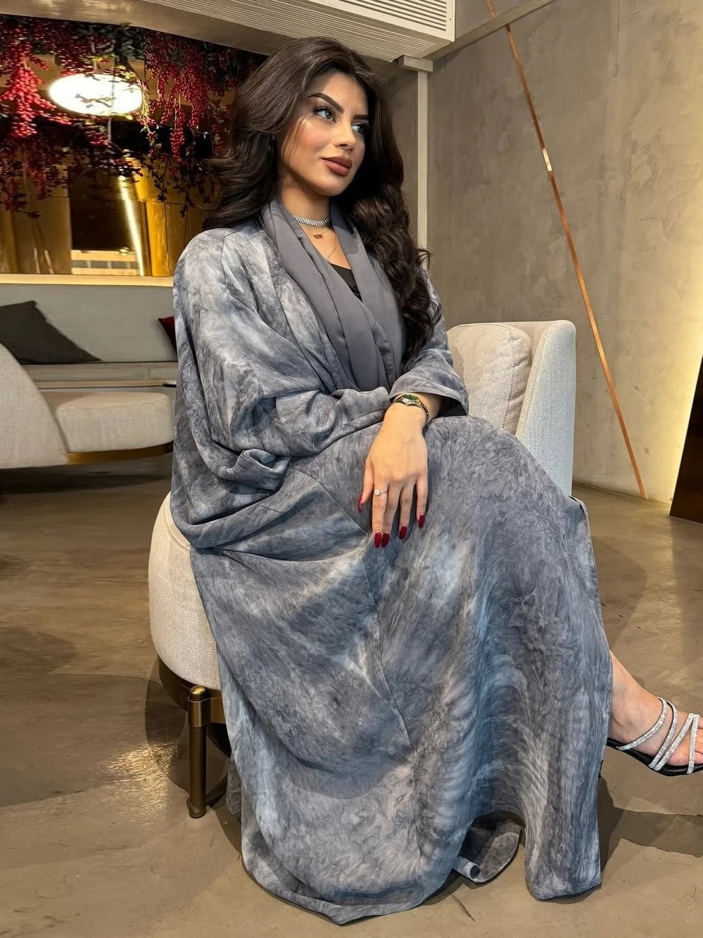 Women Muslim Abaya with Scarf Set DressRamadan Eid Print Cardigan Arab Long Robe Morocco Dubai Kaftan Islam Vestidos Jalabiya
