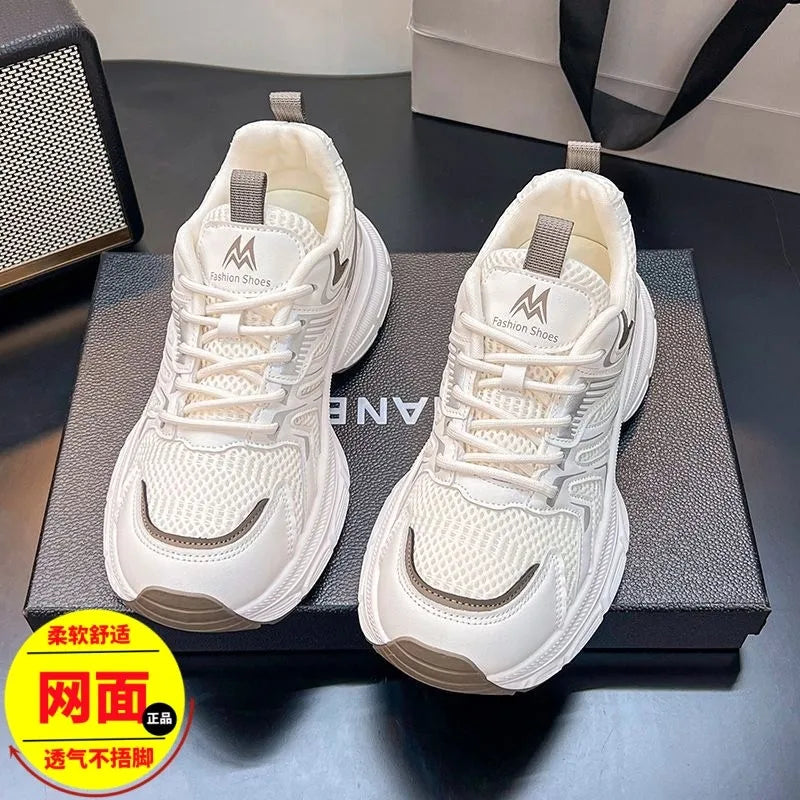 Women Chunky Sneakers Casual Fashion Comfortable Board Shoes Korean Style Lightweight Lace Up Non-slip Flats Sapato Feminino
