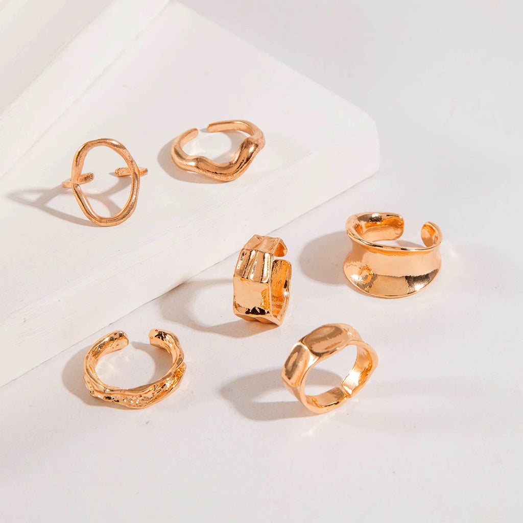 Tocona 2024 New Trendy Geometric Gold Silver Colour Set Rings for Women Adjustable Finger Ring Party Wedding Jewelry Accessories