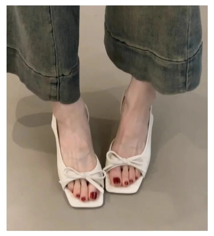 Women High-heeled Sandals 2025 Summer French Elegant Outdoor High Heels Fashion Butterfly-knot Thin Heel Outdoor Ladies Sandals