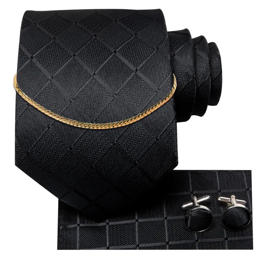 Men’s Black Plaid Silk Tie Set