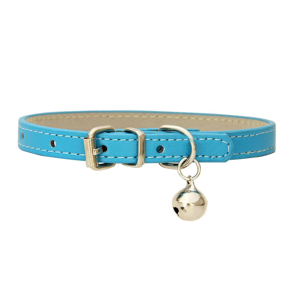 PU Leather Pet Collar with Bell & Leash for Dogs & Cats