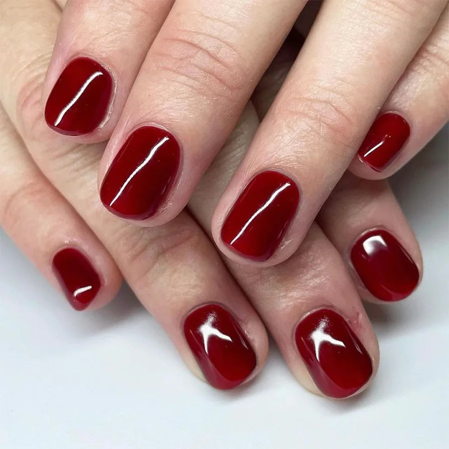 24Pcs French Tip Handmade Press On Nails Minimalist Solid Color Fake Nails Medium Square Full Cover Press On Nail Tips With Glue