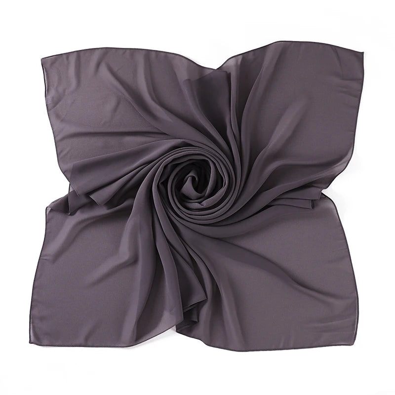 110X110CM Malaysia Square Chiffon Hijab Solid Muslim Head Scarf Ladies Plain Shawl and Wrap Headband Foulard Tudung Bawal
