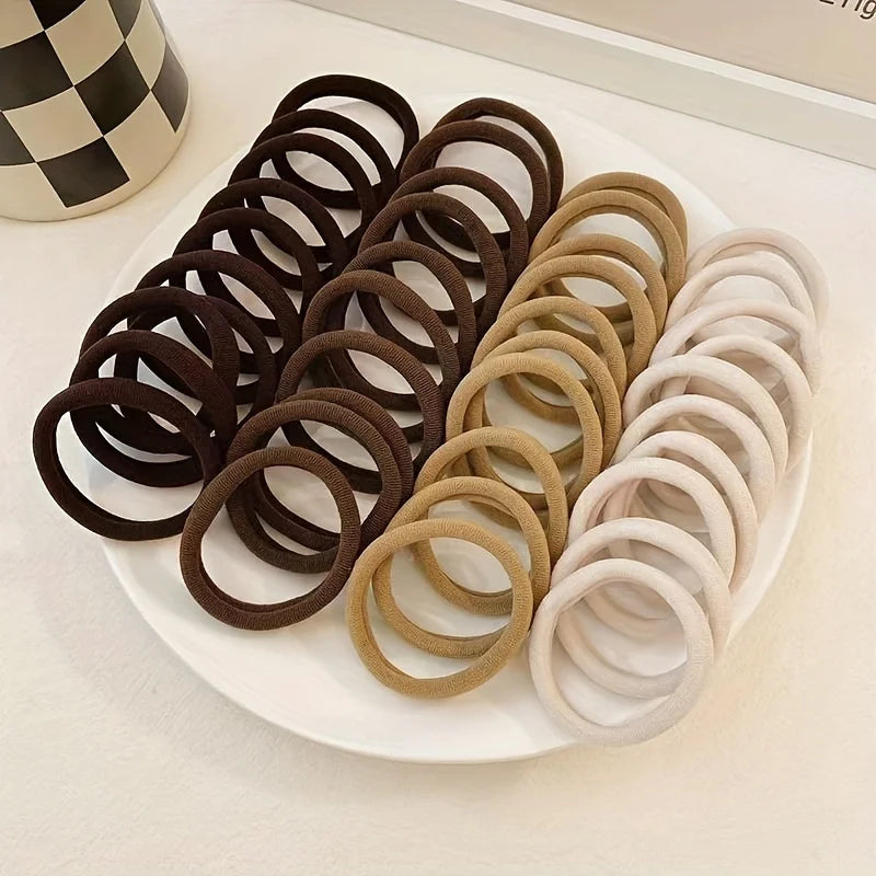 "50/100 PCS Boho Seamless Elastic Hair Ties – Thick, Soft & Durable Ponytail Holders for Women in Solid Colors"